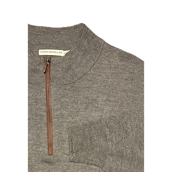 Peter Millar Men's Merino Wool 1/4 Zip Pullover Sweater Size 2XL Leather Trim